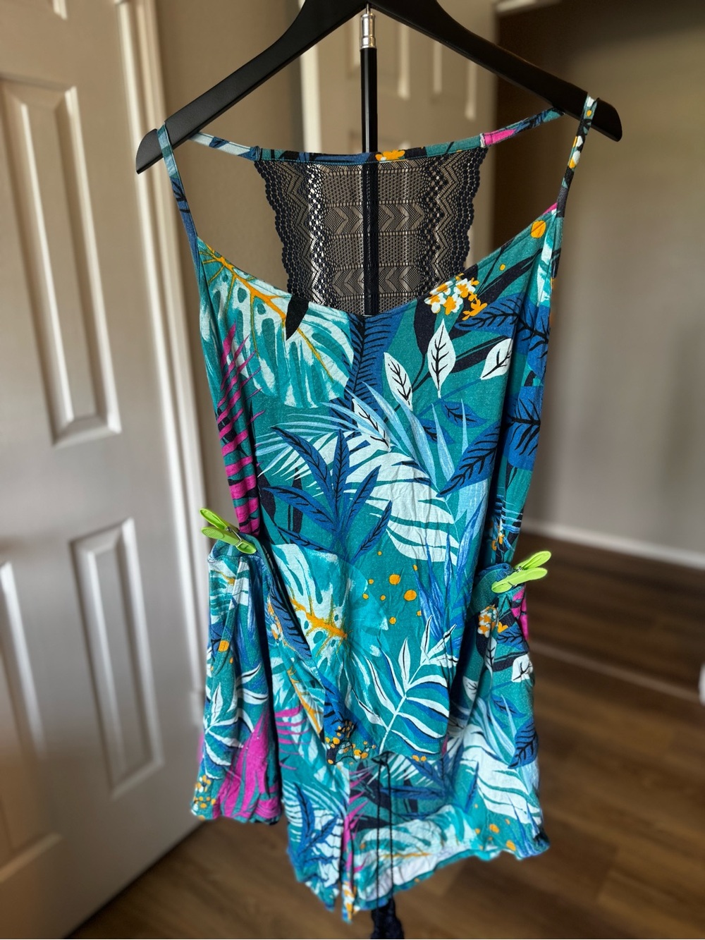 Soma Teal and Navy Floral Lace-Back Pajama Set